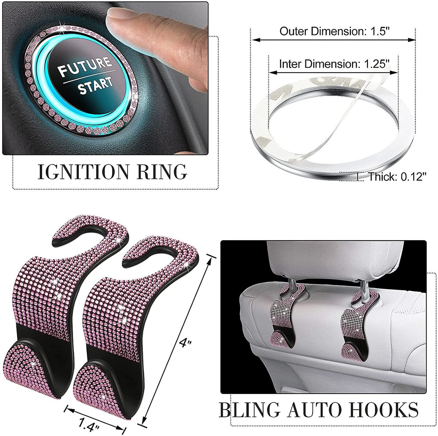 iGi4Shop New Diamond-encrusted Hook Set Car Interior Products