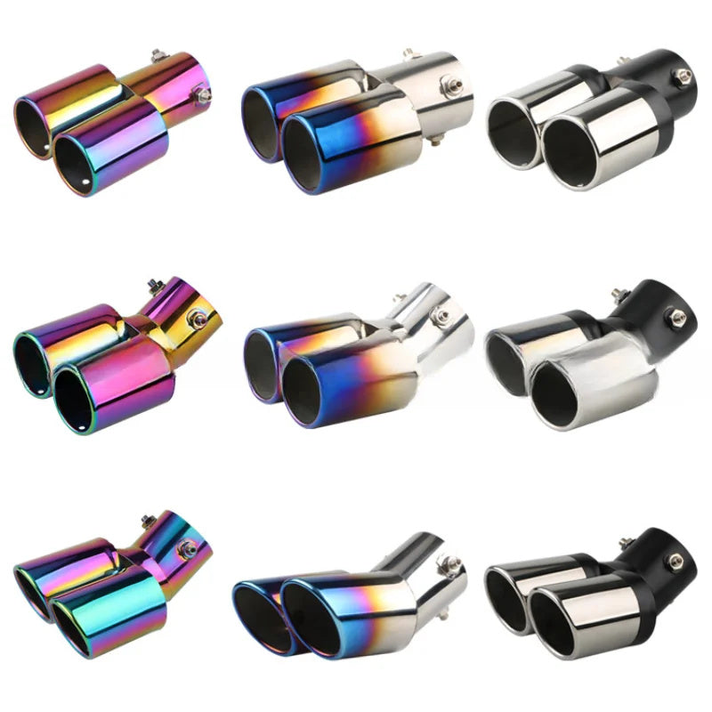 iGi4Shop Automobile Universal Tail Double Muffler Stainless Steel Exhaust Pipe