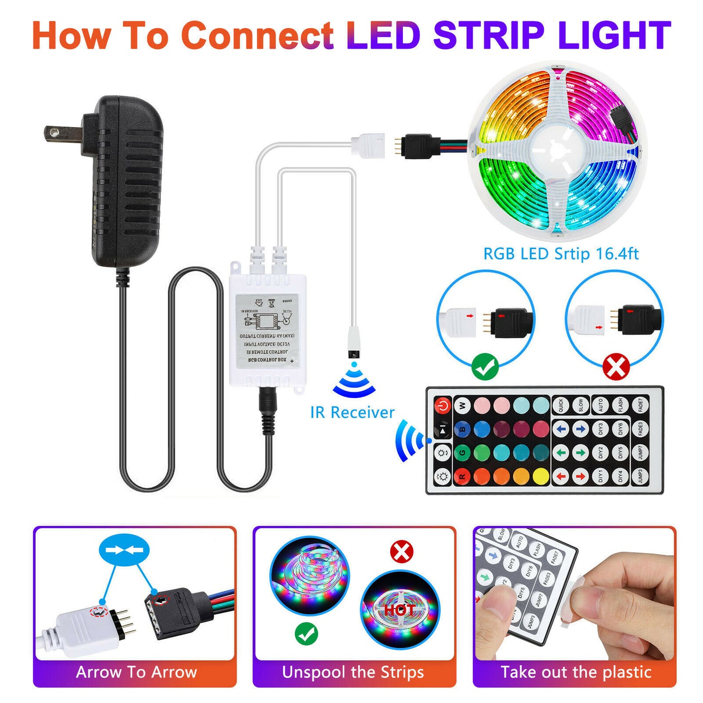 iGi4Shop 16.4FT RGB Flexible 300LED Strip Light SMD Remote Fairy Lights Room TV Party Bar LED Strip Light Remote Fairy Light Room Party Waterproof