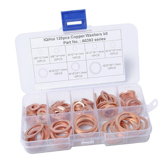 iGi4Shop 120pcs Copper Gasket Box, Annealing Oil Seal Copper Gasket Set